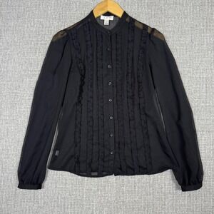 LOFT Ruffle Blouse Sheer Long Sleeve Top Black‎ Sz 4 S Goth Whimsigoth Coquette